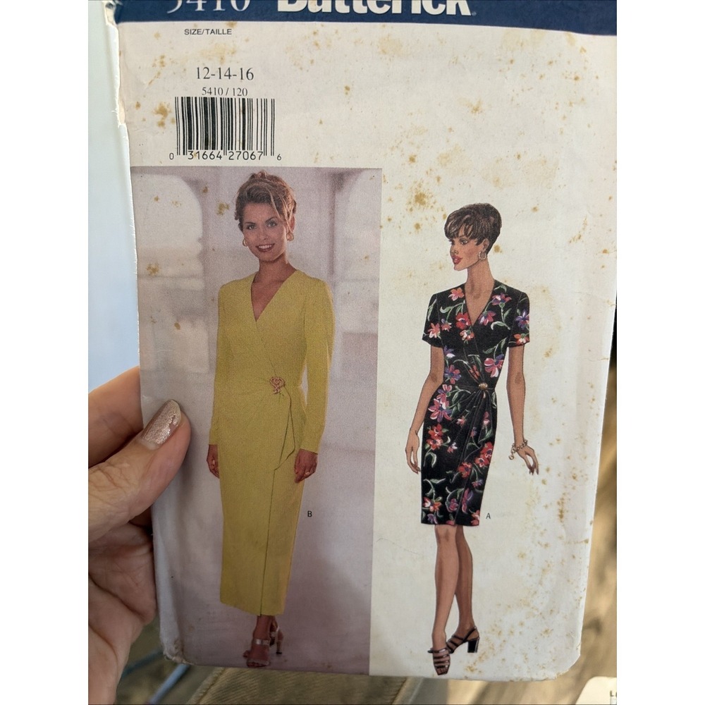 Vintage Butterick 5410 Sewing Pattern Misses Wrap Dress Size 12-16 Uncut 1990s